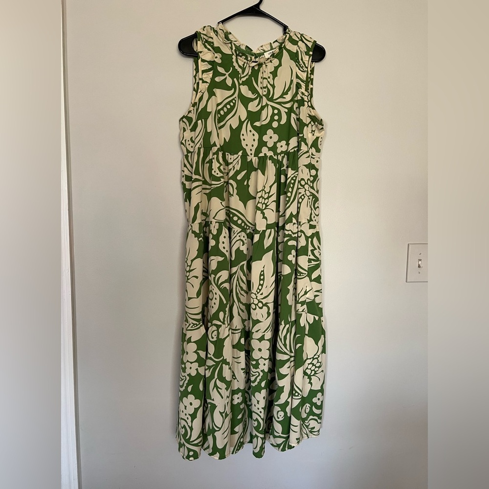 Umgee Green and Cream Floral Maxi Dress